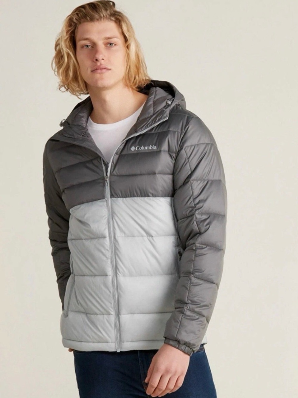 Columbia Men’s Two-Tone Gray Hooded Puffer Jacket